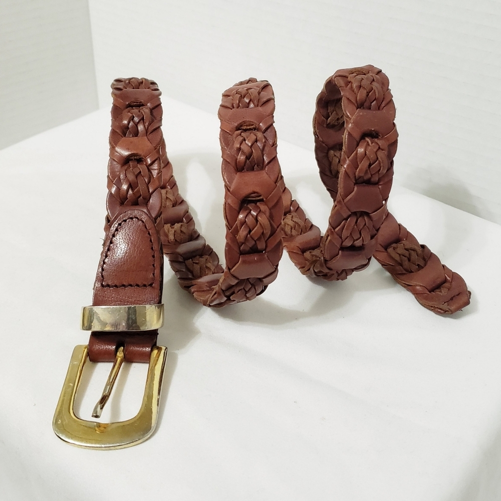 Vintage Gloria Vanderbilt Brown Woven Braided Leather Belt M/L